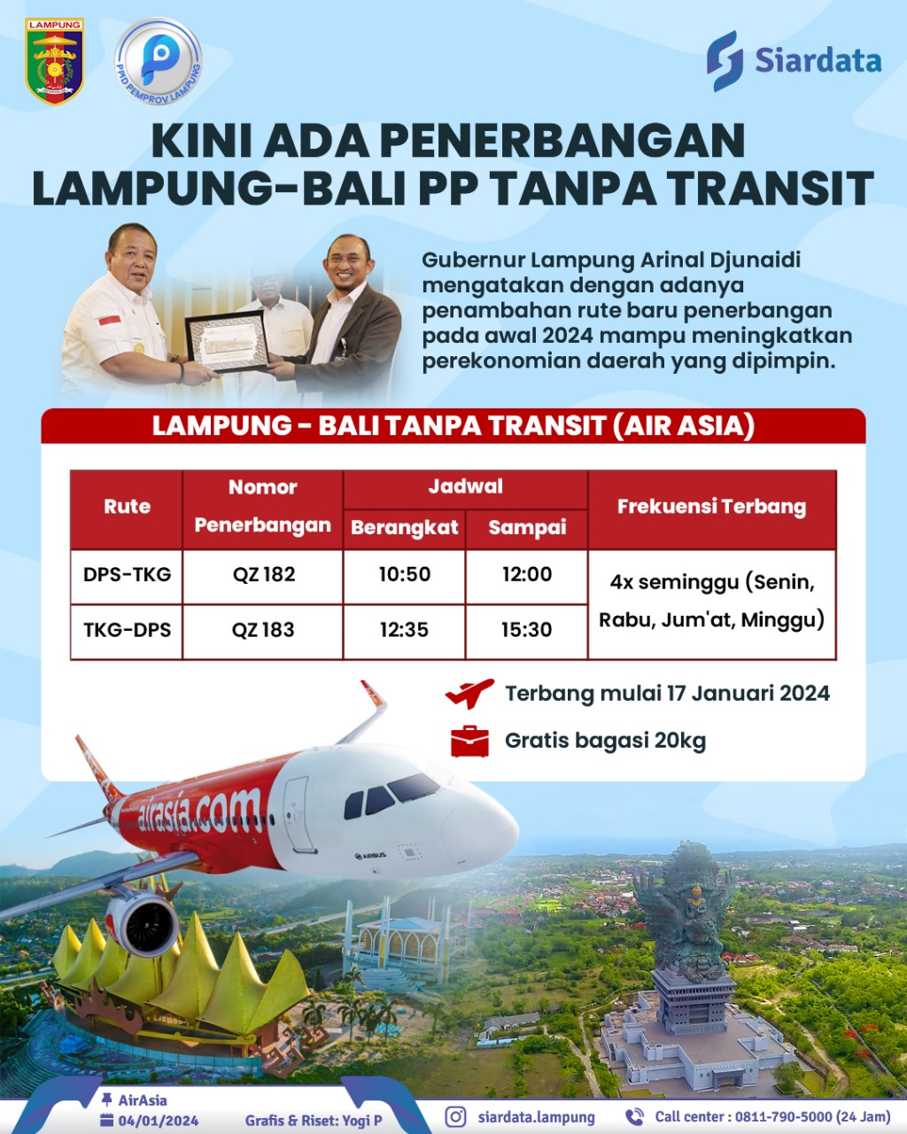 Kini Ada Penerbangan Lampung - Bali PP Tanpa Transit