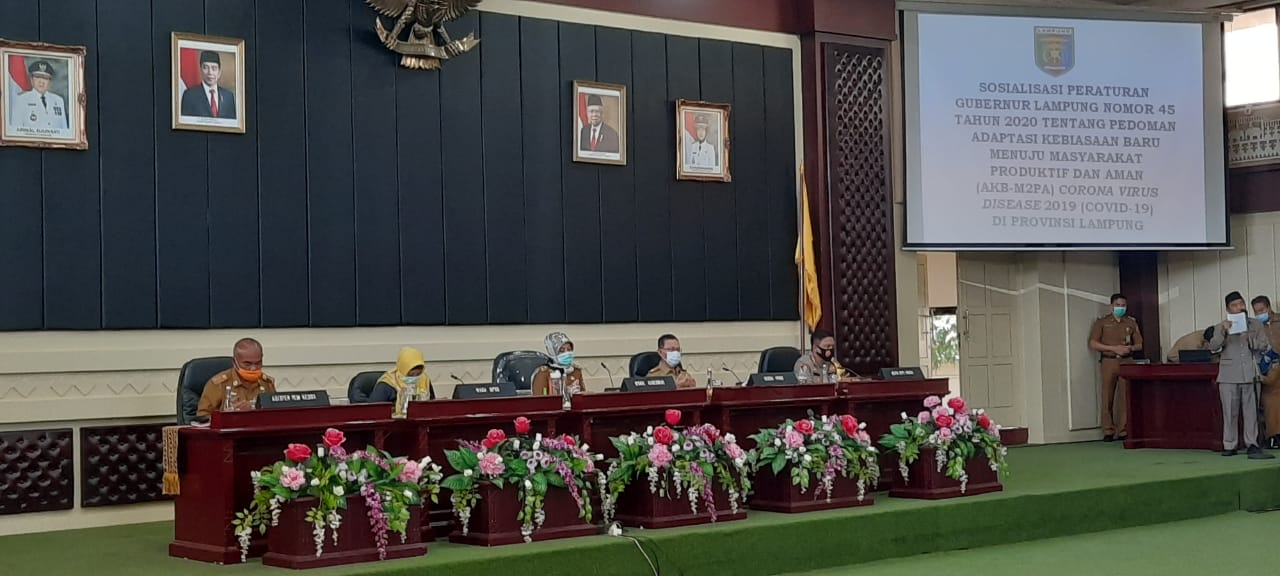 Sosialisasi Peraturan Gubernur Lampung Nomor 45 Tahun 2020 tentang Pedoman Adaptasi Kebiasan Baru Menuju Masyarakat Produktif dan Aman (AKB-M2PA) Corona Virus Disease 2019 (COVID-19) di Provinsi lampung